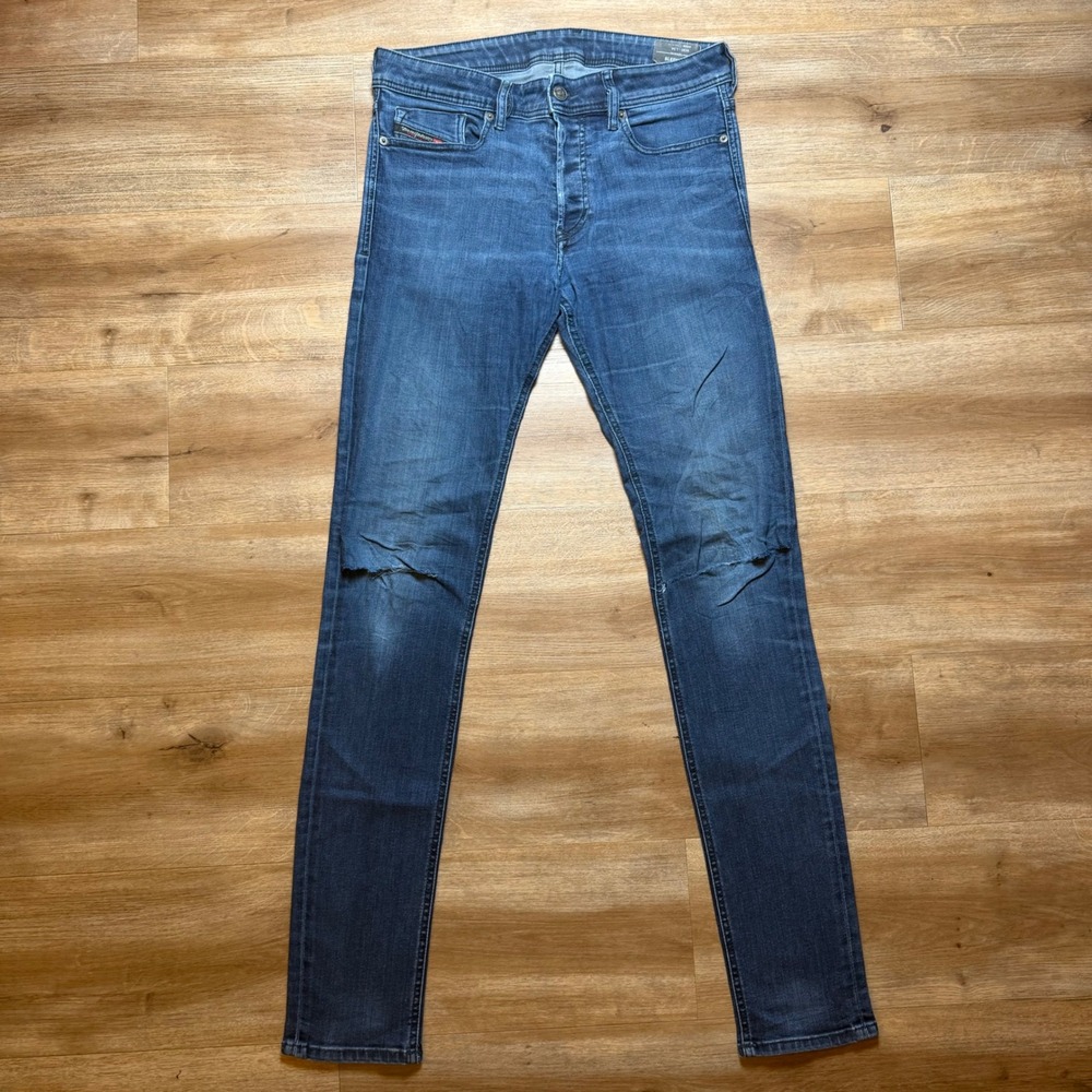 Diesel Sleenker-X Jeans Mens 30x34 Blue Skinny Distressed Stretch Denim 009QI